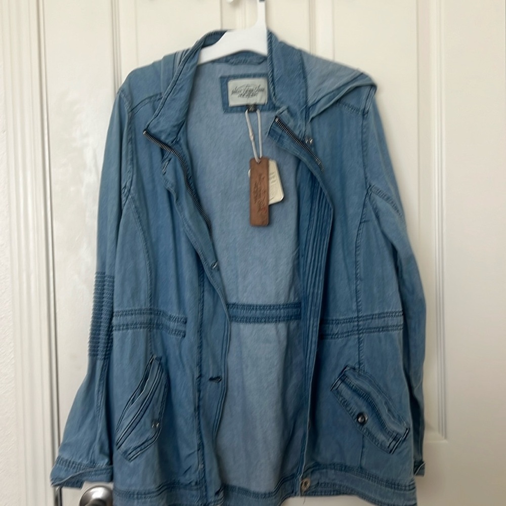 Denim hooded windbreaker jacket